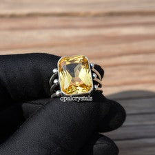 Anillo de plata esterlina 925 con piedras preciosas de citrino amarillo hecho a mano anillo de joyería para regalo