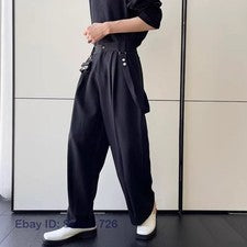 Pantalones largos informales de bolsillo sueltos de pierna ancha japoneses para hombre de moda