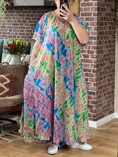 VESTIDO DE VERANO BOHO FASHION VESTIDO MAXI VESTIDO Azul Verde Rosa Talla Única #2024362