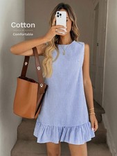 LUNE Minivestido para Mujer con Volantes Azul Blanco
