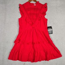 Vestido Tuckernuck Pomander Place Mujer Grande Rojo Cecilia Encaje Capas Volantes Nuevo con Etiquetas
