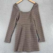Vestido MiAmi Mujer Pequeño Marrón Negro Pata de Gallo Mini Manga Larga Francescas Nuevo con Etiquetas