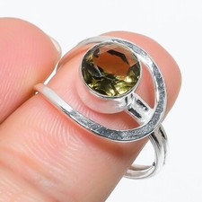 Anillo de joyería de plata de ley 925 hecho a mano con piedras preciosas de cuarzo ahumado tamaño 8"