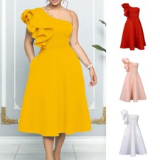 Vestido para mujer color puro banquete falda vestido moda hombro talla grande