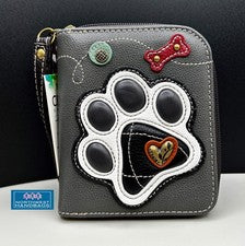 BLANCO Y NEGRO PATA ESTAMPADO PERRO GATO CREMALLERA ALREDEDOR CARTERA PULSERA CHALA GRIS