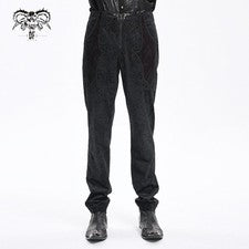 Diablo Moda Hombres Negro Gótico Vintage Pantalones Jacquard Cremallera Frontal Fiesta Pantalones