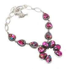 Collar de diseñador de plata maciza 925 hecho a mano con piedras preciosas de ostra espinosa rosa joyería