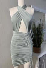 Moda Boutique Para Mujer TRESSER Salvia Halter Acanalado Sexy Club/Fiesta Mini Vestido