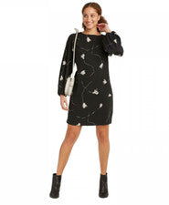 Vestido negro floral manga larga globo para mujer talla XS A New Day cambio de ojo de cerradura
