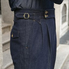 Pantalones largos informales de mezclilla vintage de cintura alta para hombre Pantalones de negocios Gurkha