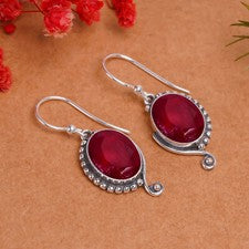 Pendiente de piedras preciosas de rubí natural de plata de ley 925 hecho a mano joyería regalo para ella