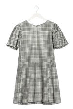Vestido Zara Woman estampado a cuadros manga corta línea A gris claro talla 36