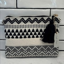 Bolso Bandolera Charlie Paige Negro Blanco Geométrico Tejido Muñequera Borla 407676