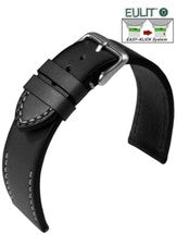 Correa de reloj EULIT Easy-Klick aspecto retro modelo Woodstock negra 20 mm
