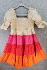 NUEVO CON ETIQUETAS FÁBRICA INGLESA Nivel Mini Vestido Crema Rosa Rojo Naranja Bloque de Color Para Mujer XS