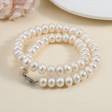 Collana Perle Naturali Acqua Dolce Grandi 11-12MM,Fibbia a scatto placcata arg