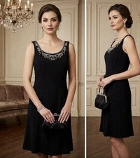 Vestido Jessica Howard Para Mujer Talla 10 Pequeño Negro Sin Mangas Cuentas Midi Elegante