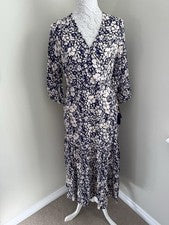Nuevo Maxi Vestido para Mujer Julipa Azul Marino/Marfil Cuello en V Estilo Envolvente, Talla 10 Reino Unido