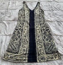 Nuevo con etiquetas Vestido Artelier Nicole Miller Para Mujer 6 Azul Beige Sin Mangas Cuello en V Cambio