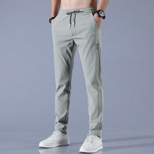Pantalones deportivos rectos elásticos informales de negocios finos de seda helada de tendencia para hombre