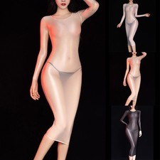 Versátil Vestido Bodycon Manga Larga en Wetlook Satén para Moda Mujer