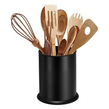 Soporte para utensilios de cocina de 5,7 x 6,5", soporte para cubiertos de plástico, negro