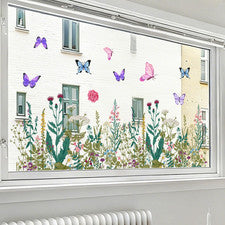 Calcomanía estática para ventana de mariposa de flores para decoración de baño y cocina del hogar