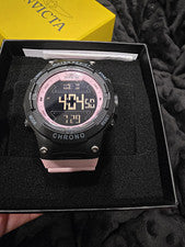 Invicta Chrono Digital Cuarzo Cronógrafo 50mm Estuche Negro Rosa Correa Caja + Manual