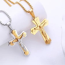 Collar Cruz Hombre Oro Jesús Religión Colgante Acero Inoxidable 18 Dorado Cruz