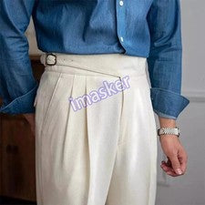 Hombres Cintura Alta Gurkha Estilo Británico Nápoles Pantalones Rectos Informales Retro Pantalones