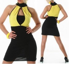 Sexy Miss Moda Mujer Lápiz Mini Vestido Stretch Negro Amarillo 34/36/38 Nuevo