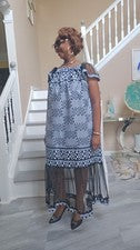 Vestido de sol mujer africana parte inferior y mangas transparentes talla 06,08,10