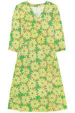 Vestido para mujer - Vestido estampado verde neón - Vestido midi - Pequeño - Jersey de algodón
