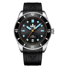 Phoibos WAVE MASTER 300M Acciaio Automatico Nero Silicone Diver Orologio Uomo