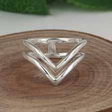 Anillo de compromiso de plata de ley 925 con banda de doble horquilla anillo Chevron de regalo
