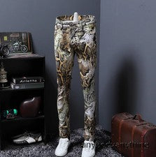 Pantalón Pantalón Informal Hombre Imitación Cuero Pantalones Largos Discoteca Piel de Serpiente Patrón Pantalón