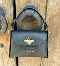 Bolso de mano para mujer de cuero italiano de diseñador - negro mariposa