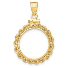 Colgante bisel moneda 15 mm tapa tornillo cuerda oro amarillo 14k 2 mm