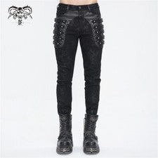 Diablo Moda Hombres Negro Gótico Punk Multi-Hebilla Correas Pantalones Ajustados