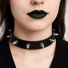 Gargantilla con cuello de púas con tachuelas collar negro púas cuero unisex icono joyería