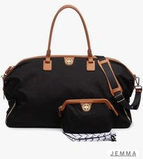 Bolso de Lona JEMMA Negro Marrón Borde Cremallera Desmontable Correa Bolsa