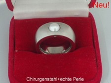Anillo acero inoxidable perla de agua dulce blanco bola giratoria anillo de banda mujer plata nuevo