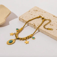 Collar de mujer pulsera pendientes oro dorado acero inoxidable conjunto de joyas turquesa