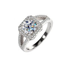 Anillo de compromiso de moissanita color D redondo de 1 quilate 3 quilates banda real plata de ley 925