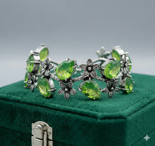 Brazalete brazalete de plata de ley 925 con piedras preciosas de peridoto verde hecho a mano