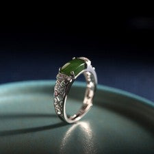Anillo de mujer real de plata de ley 925 con jade verde natural talla 6-8