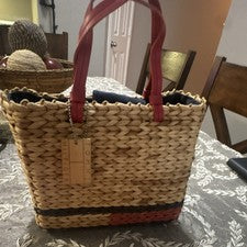 Tommy Hilfiger Mujer Tejido Bolso de Mano Bloques de Color Rojo Cuero Asas Bolso Dije
