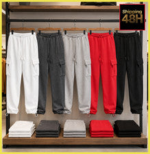 Primavera y Otoño Nuevos Pantalones Deportivos Ocio Para Hombre Multi-bolsillo Sueltos Col Sólido