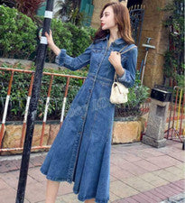 Mujer Moda Denim Mangas Largas Calce Ajustado Botones Vestido Midi Damas Vestido