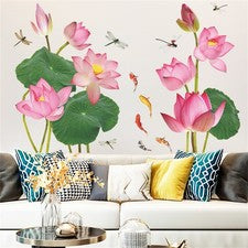 Calcomanías adhesivas de pared de loto fresco estilo chino 30*90 cm*2 piezas decoración del hogar extraíbles